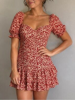 Coquette Corset Mini Dress Puff Sleeve Leopard Print Romantic Date Night Size S